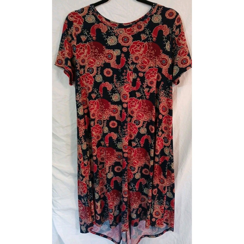 LuLaRoe Carly High Low Dress Navy/Pinks Womens SM- VIBRANT POCKET Shortsleeve